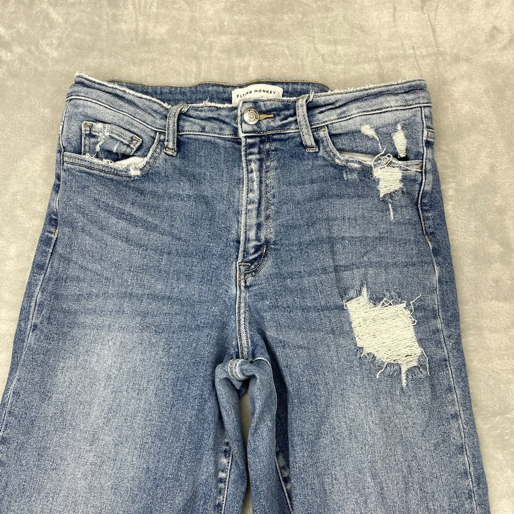 Flying Monkey Jeans Mens‎ 31 (31x33) Blue Denim Distressed Straight Leg Outdoor